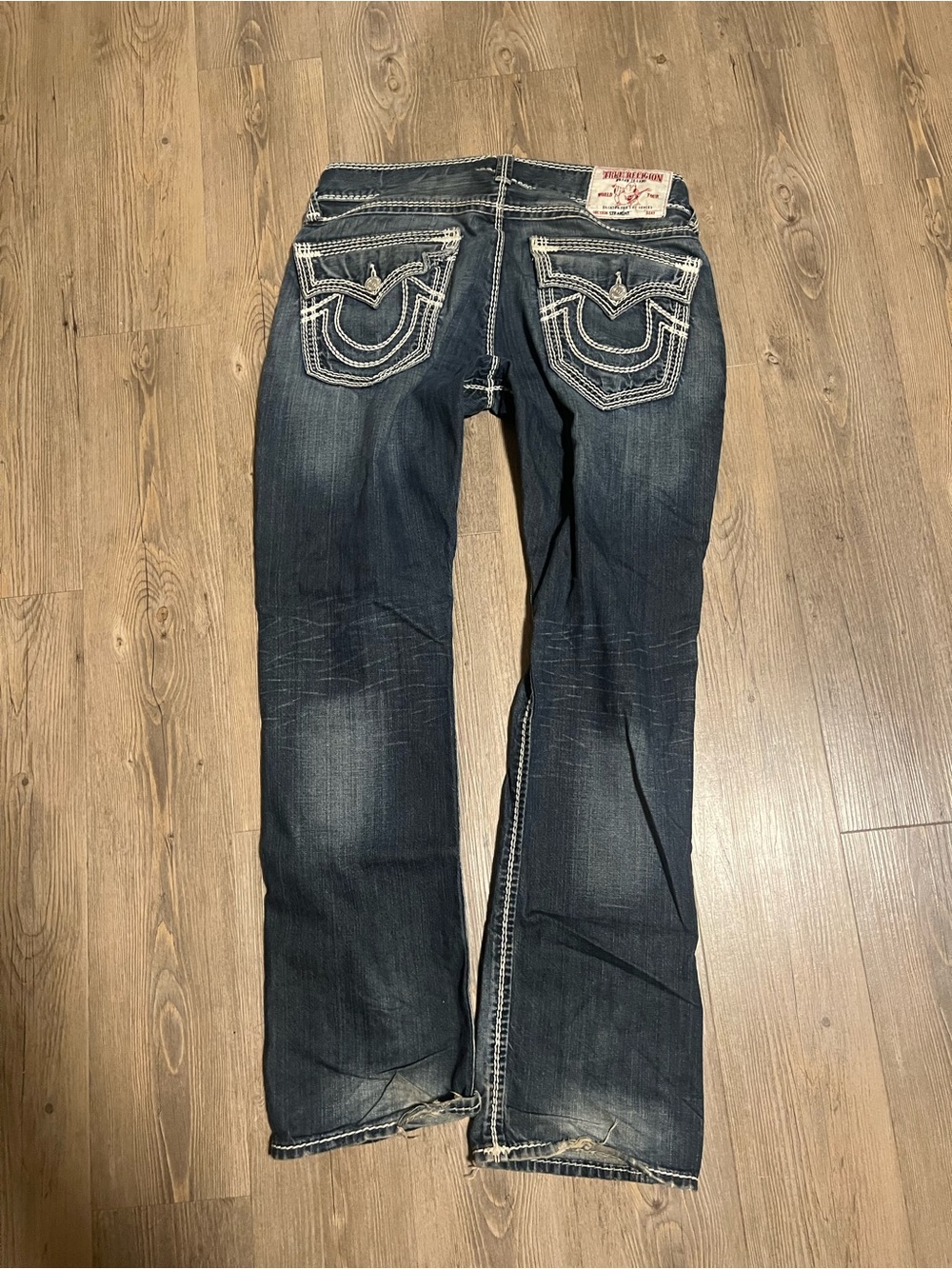 True Religion Men’s Dark Blue Jeans with White Contrast Stitching